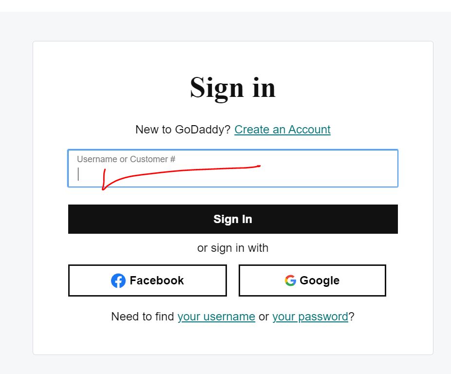 GoDaddy Sign in page